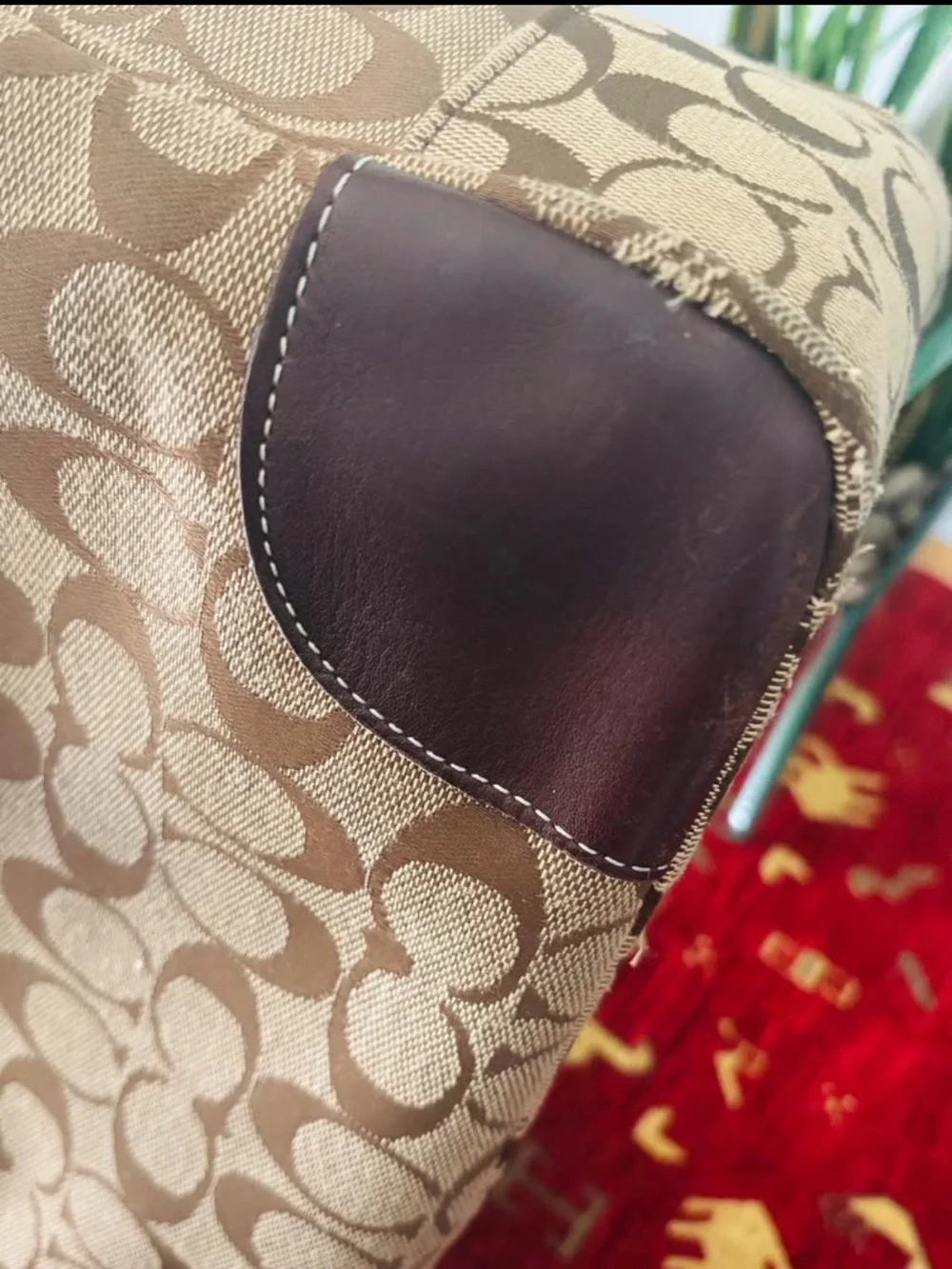 COACH Tan and Brown Signature Canvas Tote with Leather Trim - Picture 3 of 9